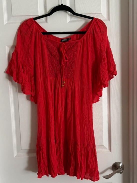 ALLOY Dresses & Skirts - ALLOY Bright Red Peasant Tie-Front Flutter Sleeve Dress